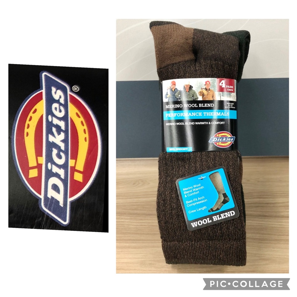 NEW DICKIES 4 PAIRS Crew Socks MERINO WOOL BLEND Shoe Size 6 - 12 Men’s